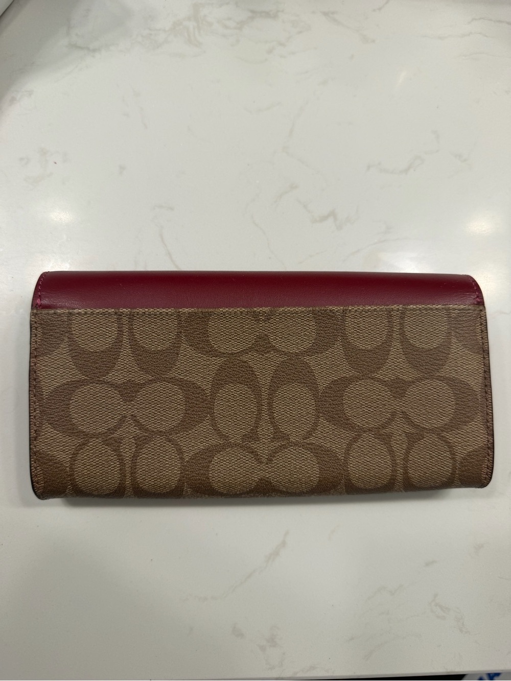 Coach Brown Signature Canvas Wallet with Burgundy Leather Flap - Picture 6 of 6